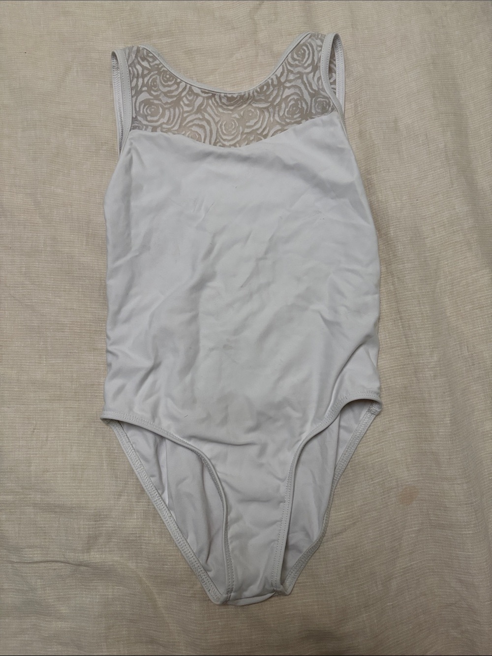 White Lace-Yoke Wear Moi Leotard (M)
